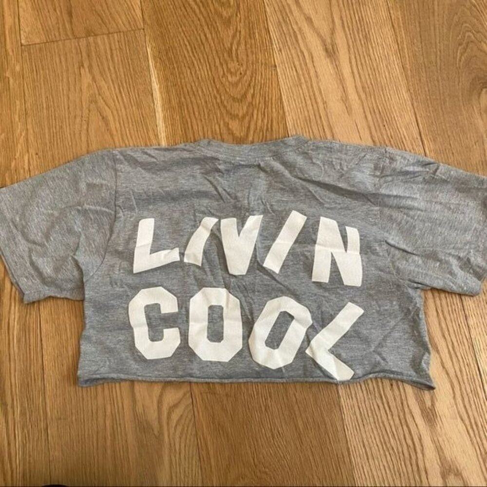 Livin Cool Crop Short Sleeve Round Neck Tee Gray Size S